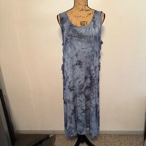 Chico’s Striped Tye Dyed Blue and white Sleeveless Maxi Dress 12P